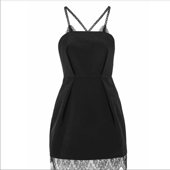 TopShop Chain Loop Lace Mini Prom Dress Black 10 - Picture 8 of 8